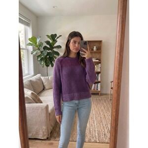 Love Ellie Womens Sweater Large Purple Colorblock Ribbed Knit Cozy Soft Boho